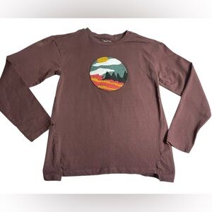 Brown Kids Shirt with Embroidered mountain Design strech size 8